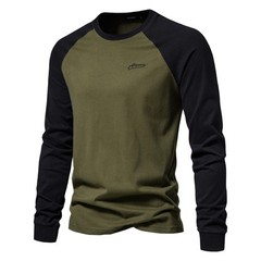 Men’s T-shirts 100% Cotton Long Sleeve O-neck Pactwork Casual T Shirt