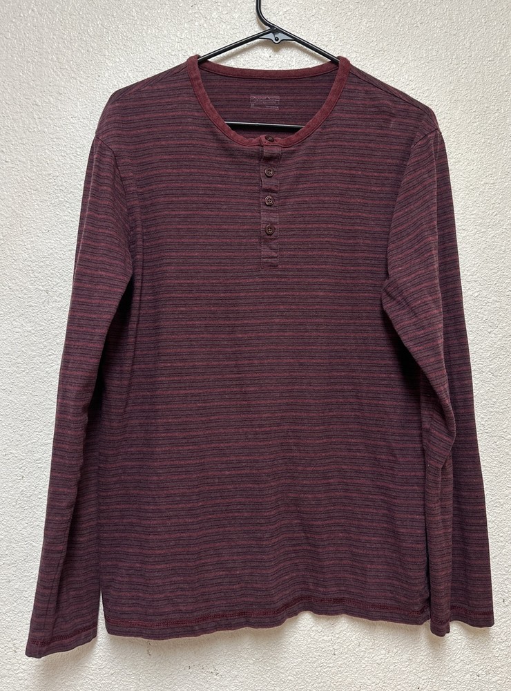Patagonia Men’s Burgandy Stripes Long Sleeve Henley Shirt Organic Cotton Sz M