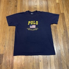 VTG 90s Polo Ralph Lauren T-Shirt Mens XL Blue Single Stitch USA Flag
