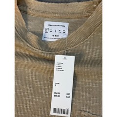 Urban Outfitters Mens Creme Tan Waffle Knit Thermal Long Sleeve Shirt Small NEW