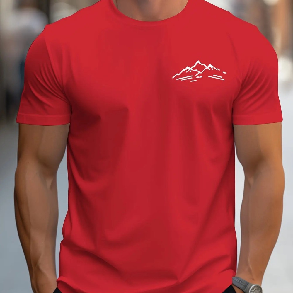 Men Summer 100% Cotton Mountain Pattern Casual Loose Plus Size T-Shirt