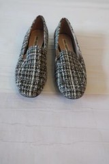 Womens Karl Lagerfeld Black, White, Gold Tweed Fabric Loafers Sz 7.5 US/38 EUR *