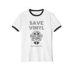 Save Vinyl Retro Ringer T-Shirt Black Circle Record Store Shirt Music Lover Tee