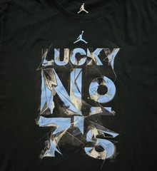Air Jordan “Lucky No 7’s” Logo Black T-shirt Size Men’s 3XL NAVY Blue VTG Heels