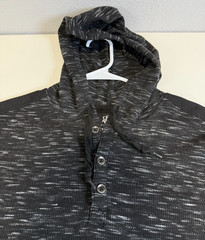 Rock & Republic Men Pullover Hooded Henley Long Sleeve Shirt Black/Grey Marled L