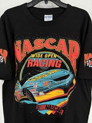 Vintage 90s Nascar Wide Open Racing Cars Neon Graphic Double Sided Made In USA