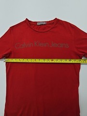 Calvin Klein Men’s T-Shirt Red Logo Slim Fit Size S Basic Crew Neck