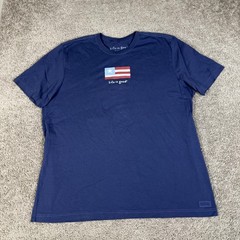 Life Is Good Shirt Mens 2XL Blue Flag Graphic Crew Neck Cotton Jersey Tagless