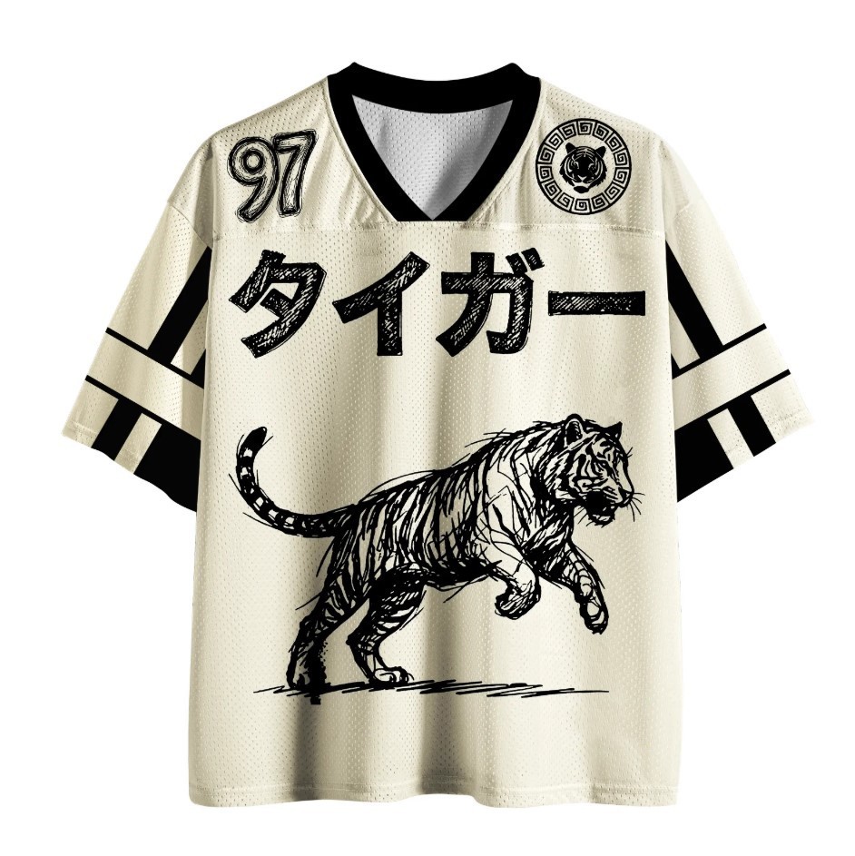 Monochrome Tiger Line Art Printed Jersey Shirts