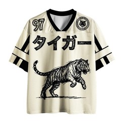 Monochrome Tiger Line Art Printed Jersey Shirts