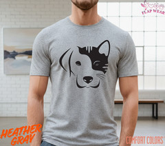 Dog and Cat Split Face T-Shirt – Minimalist Pet Lover Graphic Tee – Cute Dog Cat