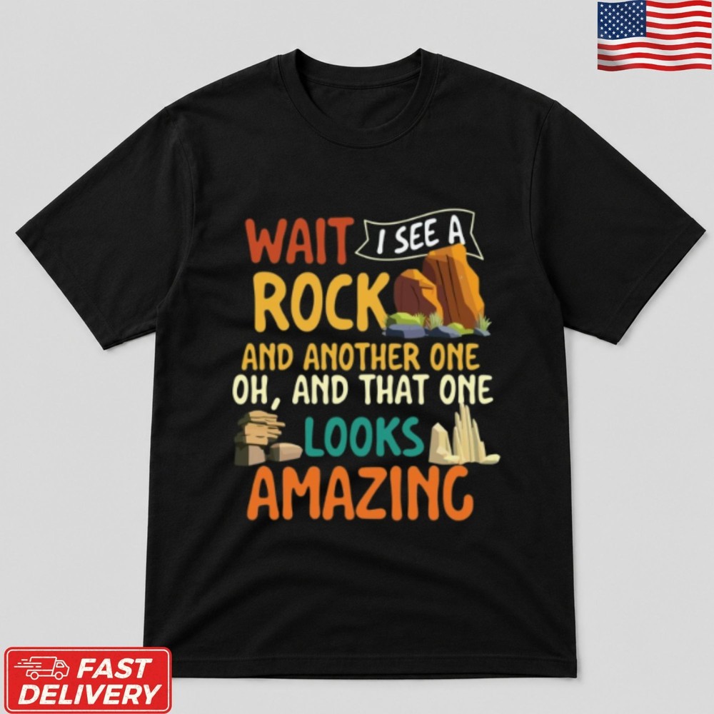 Wait I See A Rock T-Shirt Funny Geology Rock Collector Hunter Graphic Tee