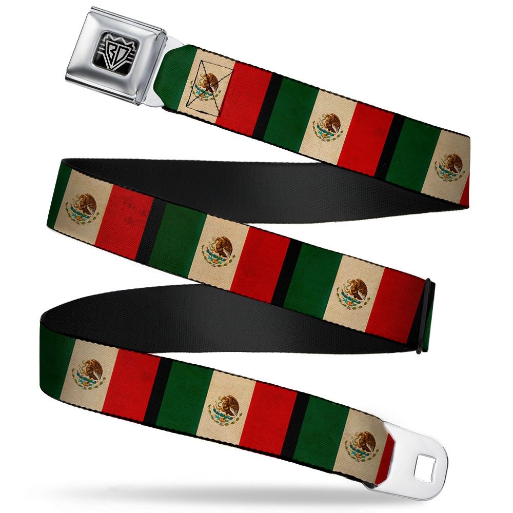 Seatbelt Belt – Mexico Flag Distressed – 1.0″ Wide – 20-36 Inches in Length