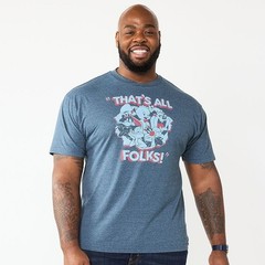 Looney Tunes Men’s Blue Big & Tall “That’s All Folks!” Graphic Tee LT, 2XLT 3XLT