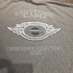 Vtg Harley Davidson T-Shirt Sz XL Gray CADIZ SPAIN HD 2-sided SS 2001 Holoubek