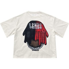 2 Tone Smile Cropped Oversized Tee In Off White