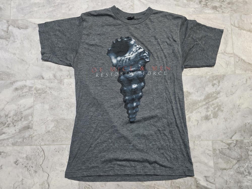 Of Mice & Men Restoring Force Album Cover Conch Logo T-Shirt Sz M Gray
