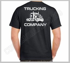 CUSTOM T-SHIRT TRUCKING COMPANY NAME TEXT LOGO FRONT & BACK WHITE DESIGN