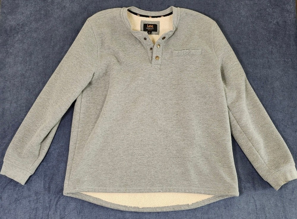 Lee Premium Select XL Gray Sherpa Lined Henley Long Sleeve Pullover 1/4 Snap