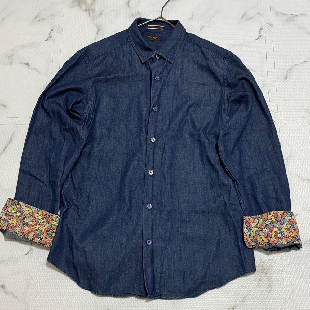 Paul Smith Denim Shirt Floral Pattern Long Sleeve Casual Formal Men Used Japan
