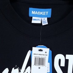 MARKET STUDIO Shirt Mens Medium Black Pullover Crew Smiley Greatness T-Shirt