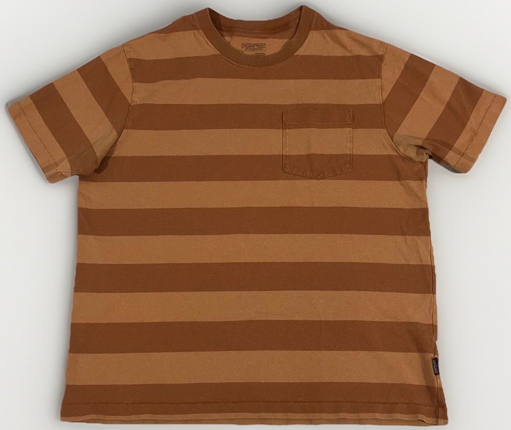 Patagonia Organic Cotton Mid-Weight Pocket Tee Shirt Brown Stripe Mens L Skate