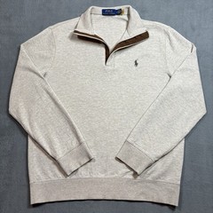 Polo Ralph Lauren 1/4 Zip Sweater LSHZM16 Mens M Beige Brown Zipper Preppy Pony