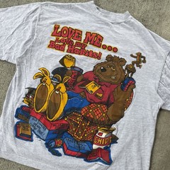 Vintage 90s Love Me Love My Bad Habits Bear Graphic Dad Joke T Shirt Mens XL