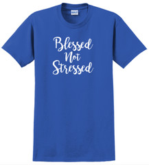 Blessed Not Stressed T-Shirt Short Sleeve Graphic Glitter Tee Unisex Apparel