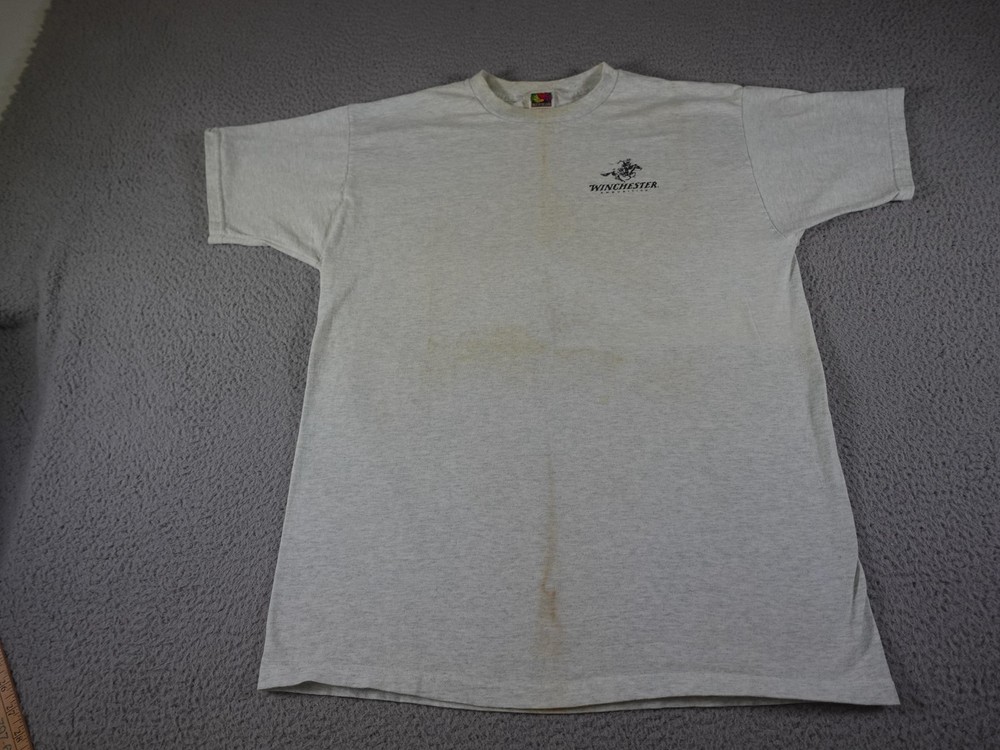 Vintage Winchester Ammunition Shirt Mens XL Gray Horse Western Guns Cowboy