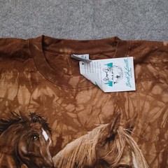 Vtg Back To Earth Nature Wear T Shirt Mens Large Brown Tie Dye Horses USA NWT