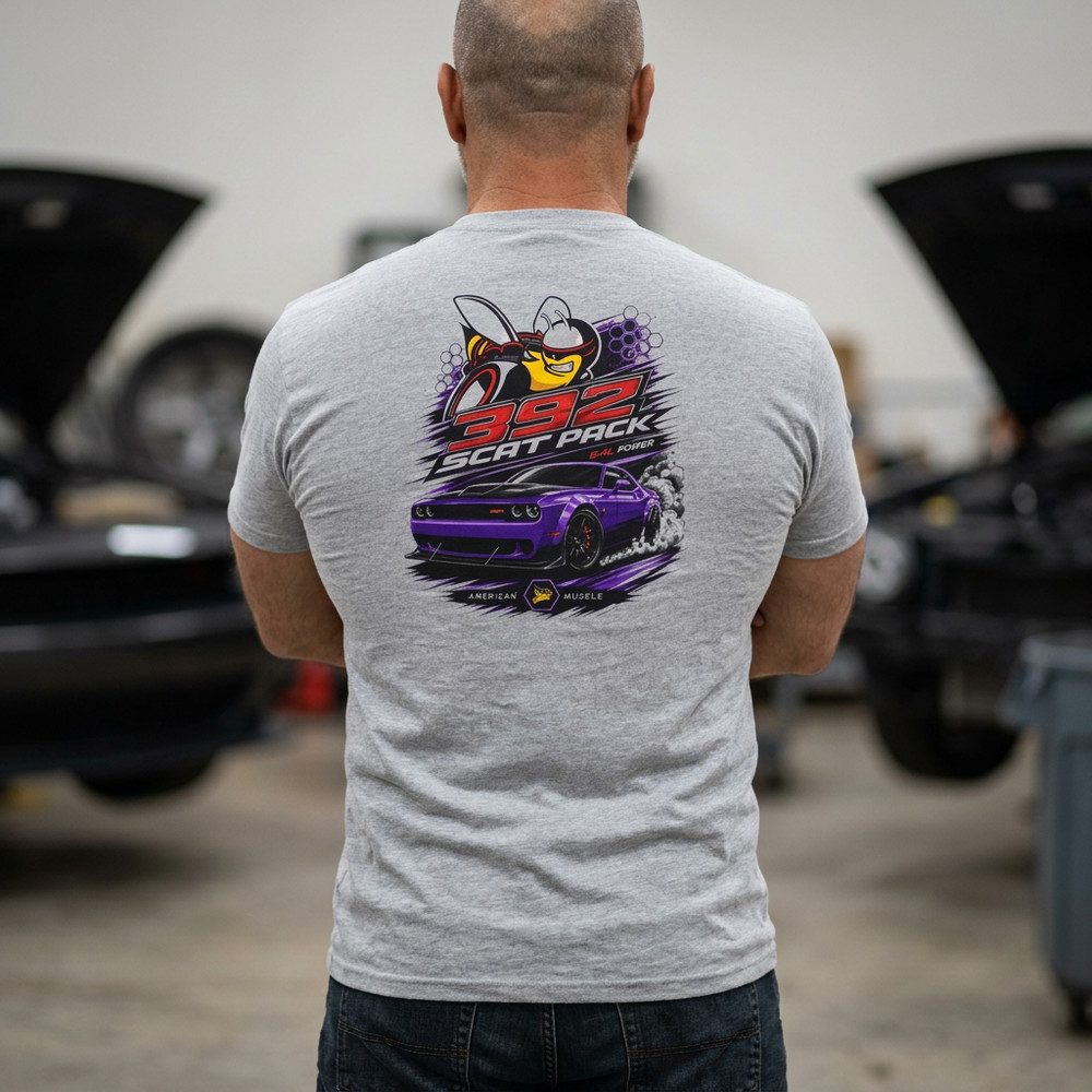 392 Scat Pack Plum Purple Muscle Car T-Shirt | Street Drag Racing Show Tee