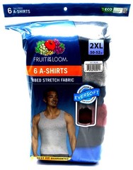 6 Blue Black Gray Red 2XL 50-52 A-Shirt Tanks Fruit Of The Loom 2EG 127-132 CM