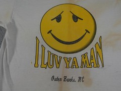 Vintage Outer Banks NC Shirt Mens Small Beige 90s I Luv Ya Man Smiley Face