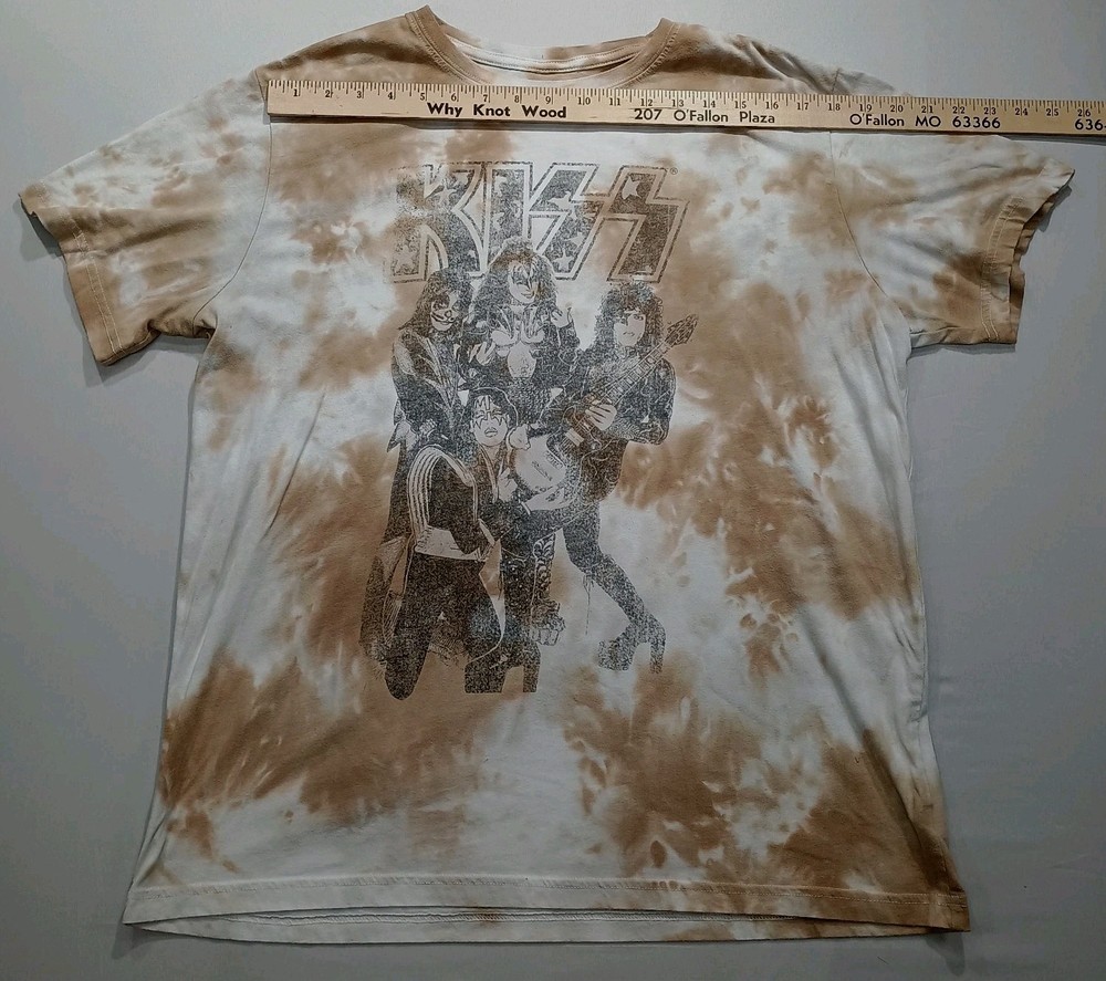 KISS Classic Hard Rock Band Vintage Style Cream Tie Dye T-Shirt Size XL