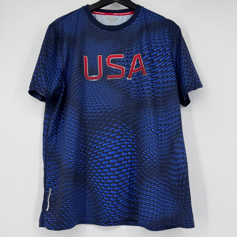 Polo Ralph Lauren USA Performance T-Shirt Mens Large Blue Graphic Polo Sport Tee