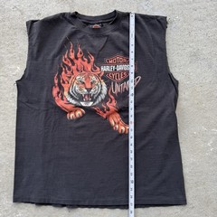 Vtg Harley Davidson Untamed Tiger Flame T Shirt XL Chopped Cut Sleeves Spokane