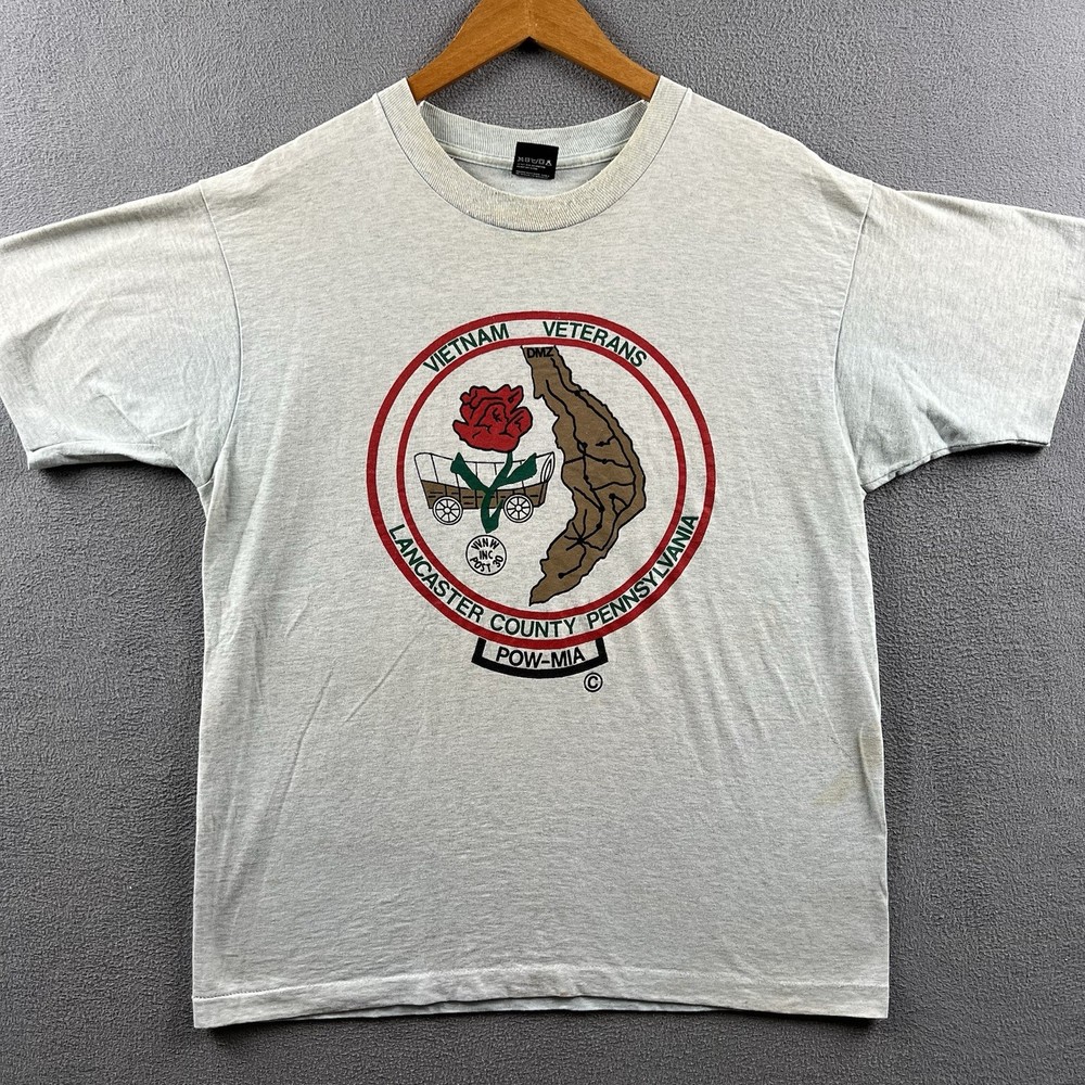 Vintage Vietnam Veterans Shirt Mens XL Gray Single Stitch POW MIA Screen Stars