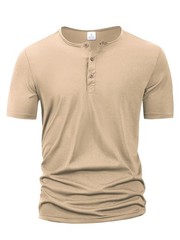 Men’s Short Sleeve Henley Shirt Slim Fit Casual Button Neck T-Shirt