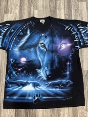 Vintage 2001 Liquid Blue Great Wolf Lodge Wolf All Over Print T-Shirt Size XL