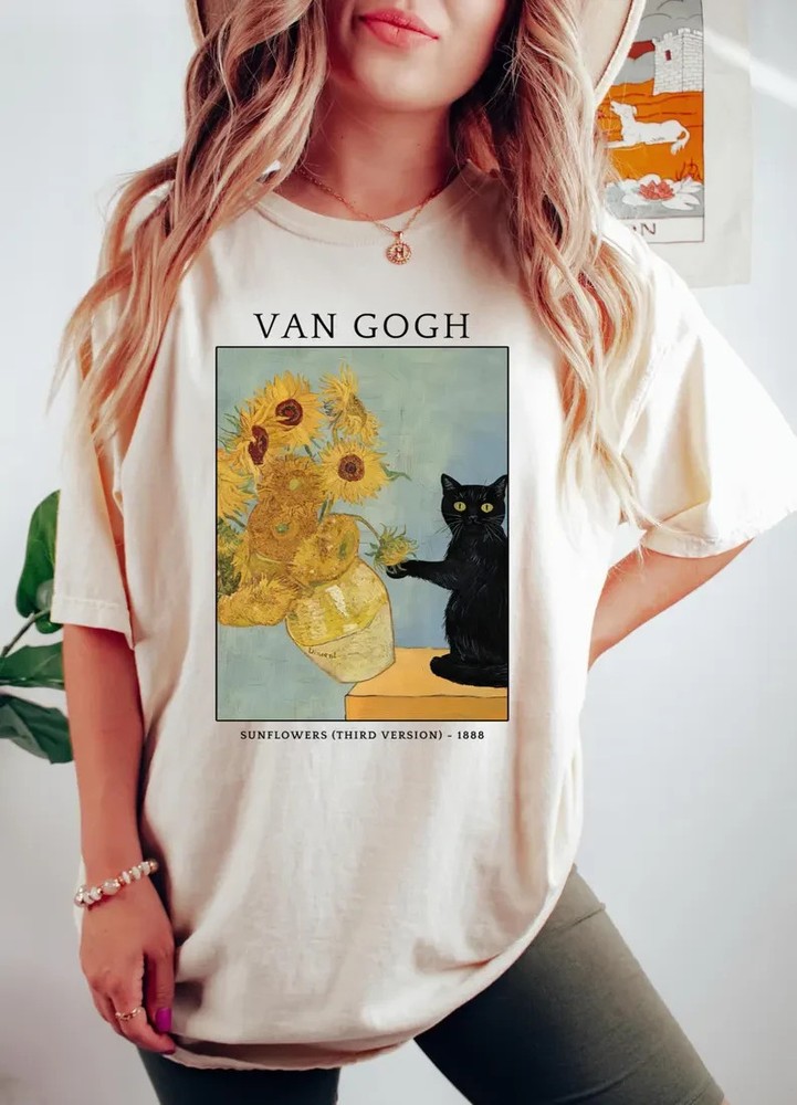 Impressionist Art Cat Graphic Tee Funny Fine Art Parody Aesthetic Shirt Unisex