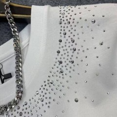 Men Fashion Luxury Trend Cross Wing Drills Rhinestone Diamond Streetwear T-Shirt