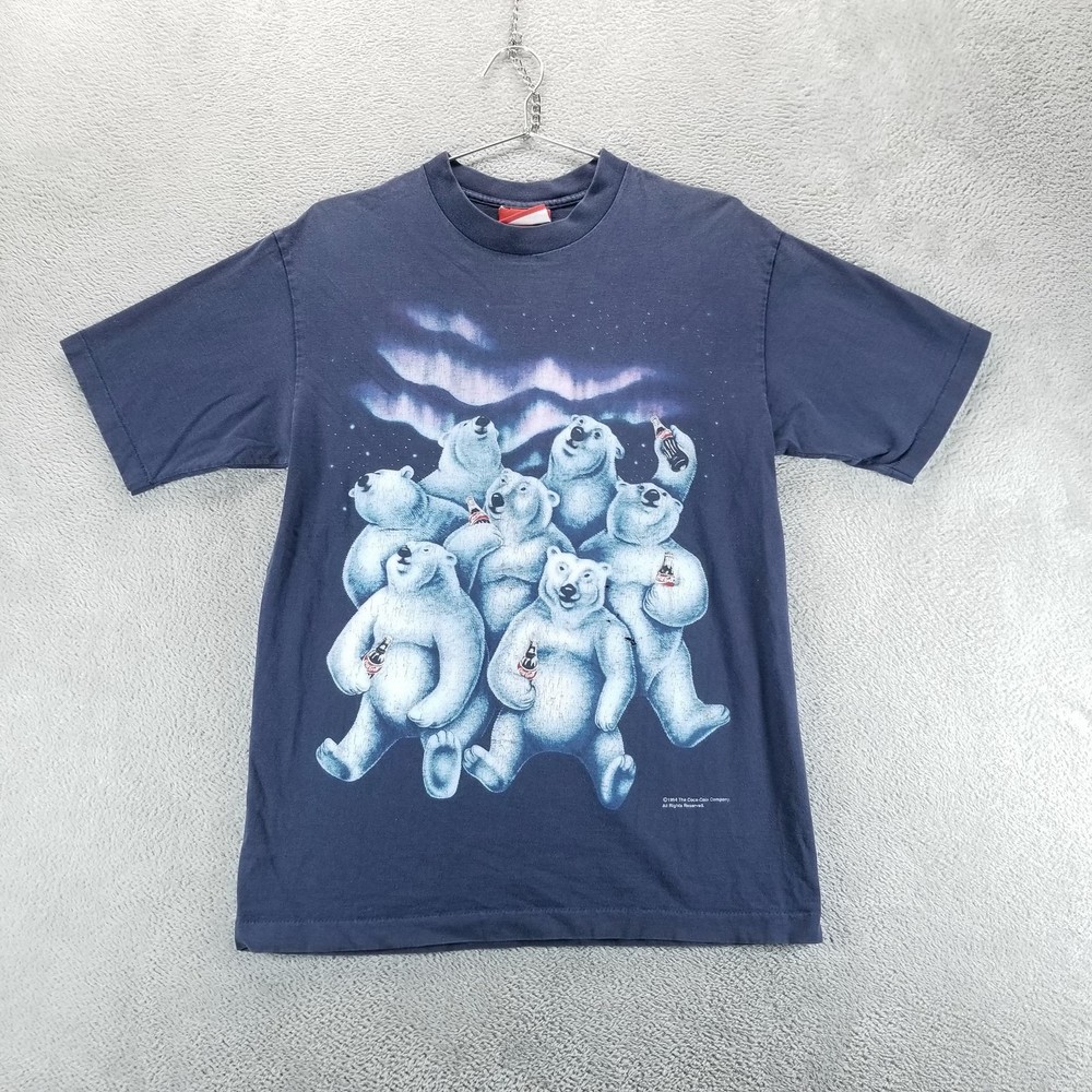 VTG Coke Shirt Mens L Blue Polar Bear Aurora Graphic Made in USA 1994 90s
