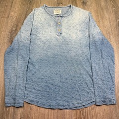 Lucky Brand True Indigo Mens Blue Classic Dip Dye Burnout Henley T-Shirt Size L