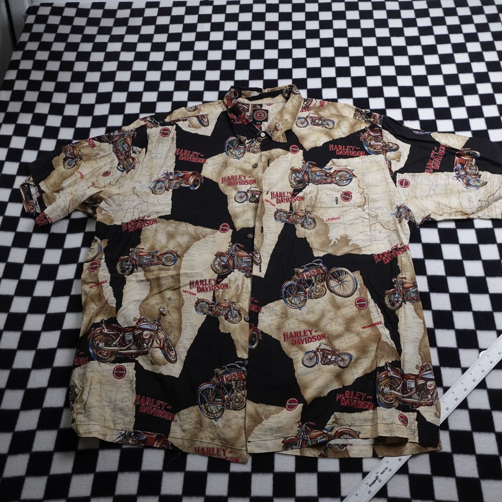 Vintage Harley Davison biker Hawaiian style all over print button up Shirt 3XL