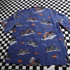 Vintage Harley Davison biker Hawaiian all over print button up Shirt 2XL Silk