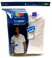 6 White 2XL 50-52 Inch V-Neck T-Shirts Fruit Of The Loom Tagless 2EG 127-132 CM