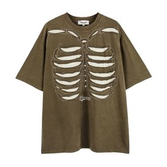 Oversized Skeleton Rib Cage T Shirt Gothic Washed Grunge Streetwear Tee