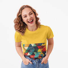 Geometric Retro Triangle Pattern T-Shirt | Abstract Colorful Design