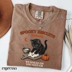 Vintage Spooky Biscuits Bakery Shirt Cute Black Cat Halloween Kneading Tee
